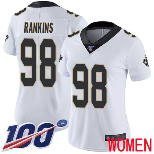 New Orleans Saints Limited White Women Sheldon Rankins Road Jersey NFL Football #98 100th Season Vapor Untouchable Jersey->women nfl jersey->Women Jersey
